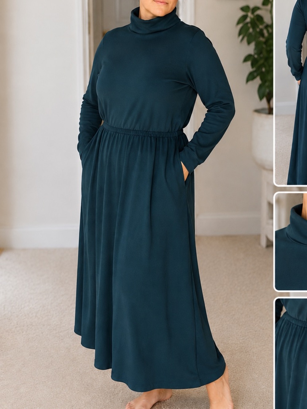 Lands' End Deep Teal Long-Sleeve Maxi Dress